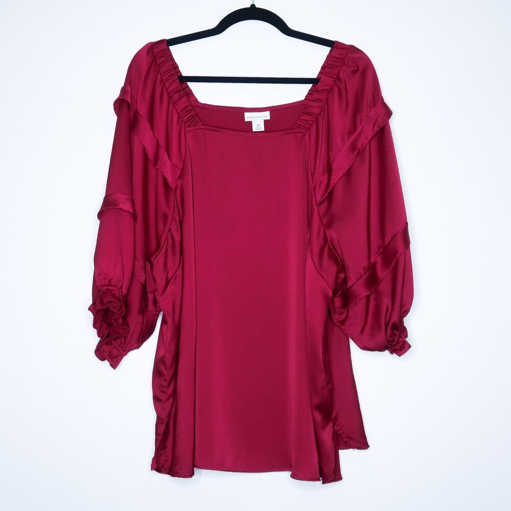 Liz Claiborne Womens Blouse‎ Size 2X Burgundy Balloon Sleeve Office Career Top
